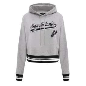 NBA SAN ANTONIO SPURS SCRIPT TAIL WOMEN'S RIB FLC CROPPED PO HOODIE (HEATHER GRAY/BLACK)