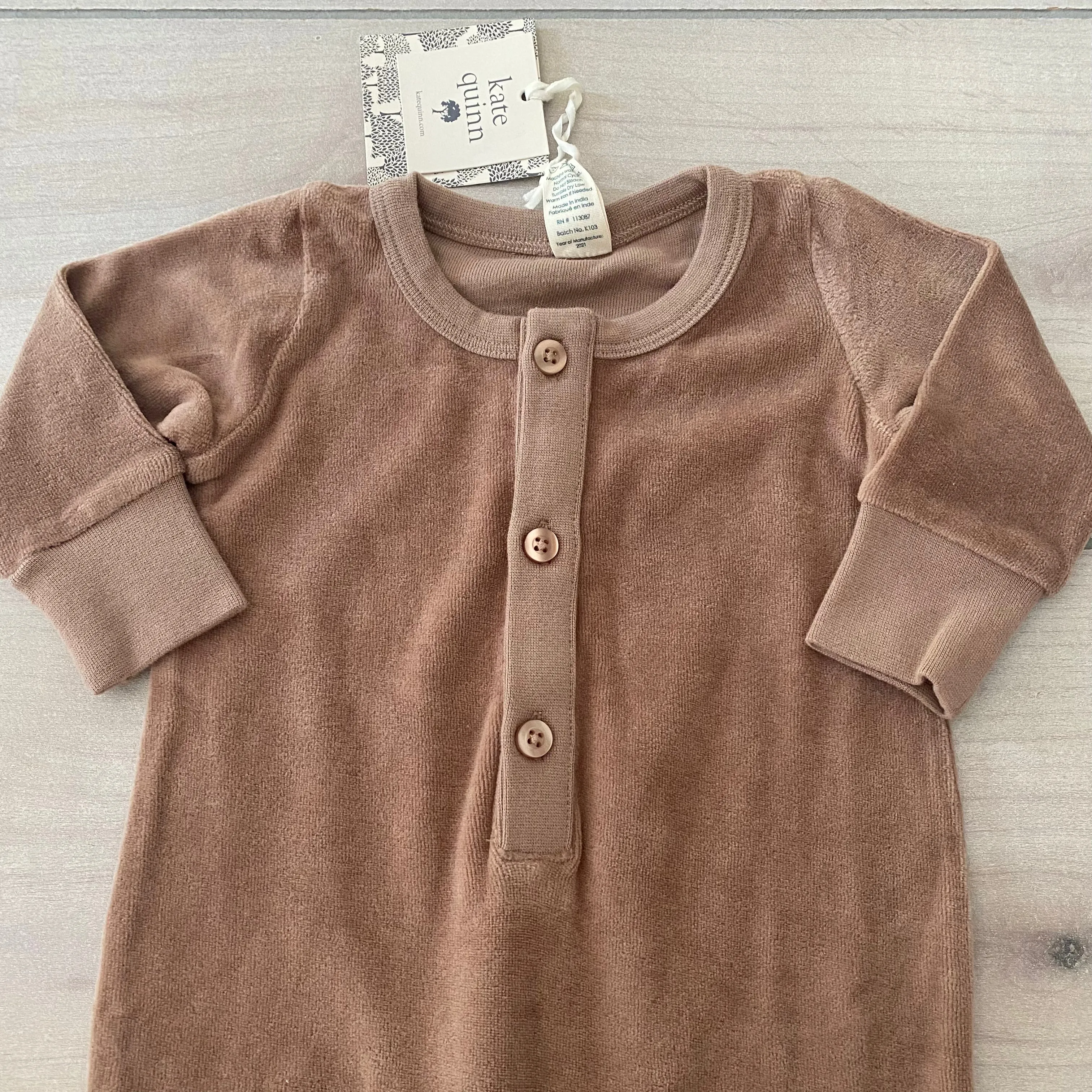 NEW Kate Quinn Velour Organic Cotton Brown Romper