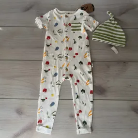 NEW Rabbit Bear Organic Cotton Veggie Pattern Romper & Hat