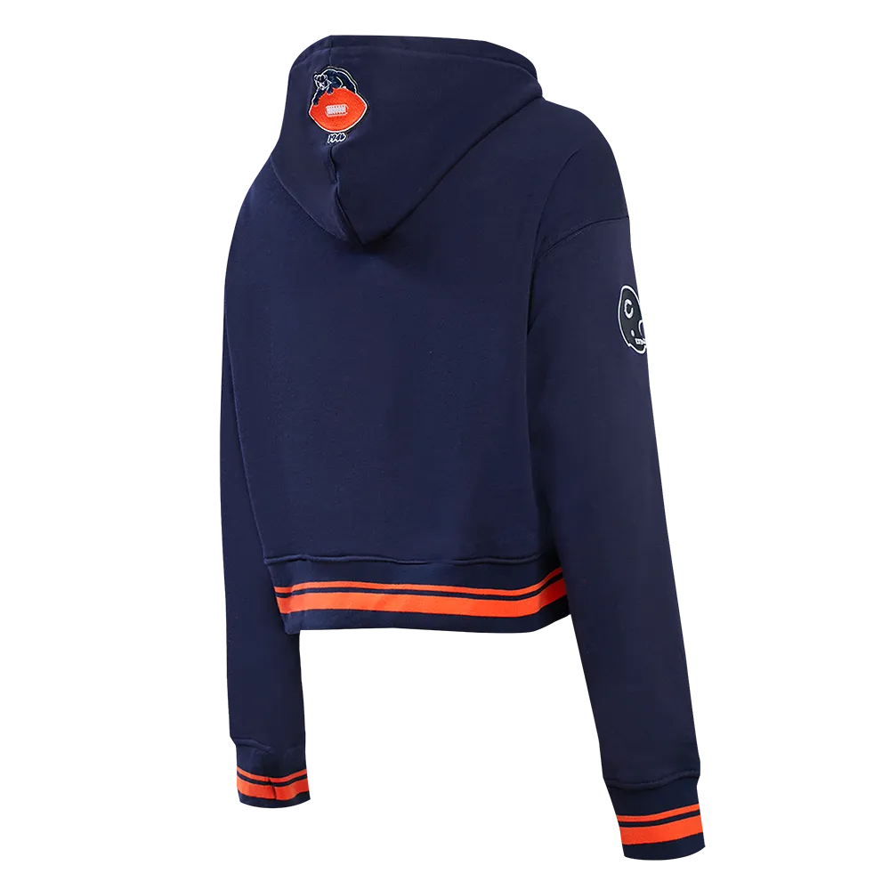 NFL CHICAGO BEARS RETRO CLASSIC WOMEN'S CROPPED PO HOODIE (MIDNIGHT NAVY/ORANGE/MIDNIGHT NAVY)