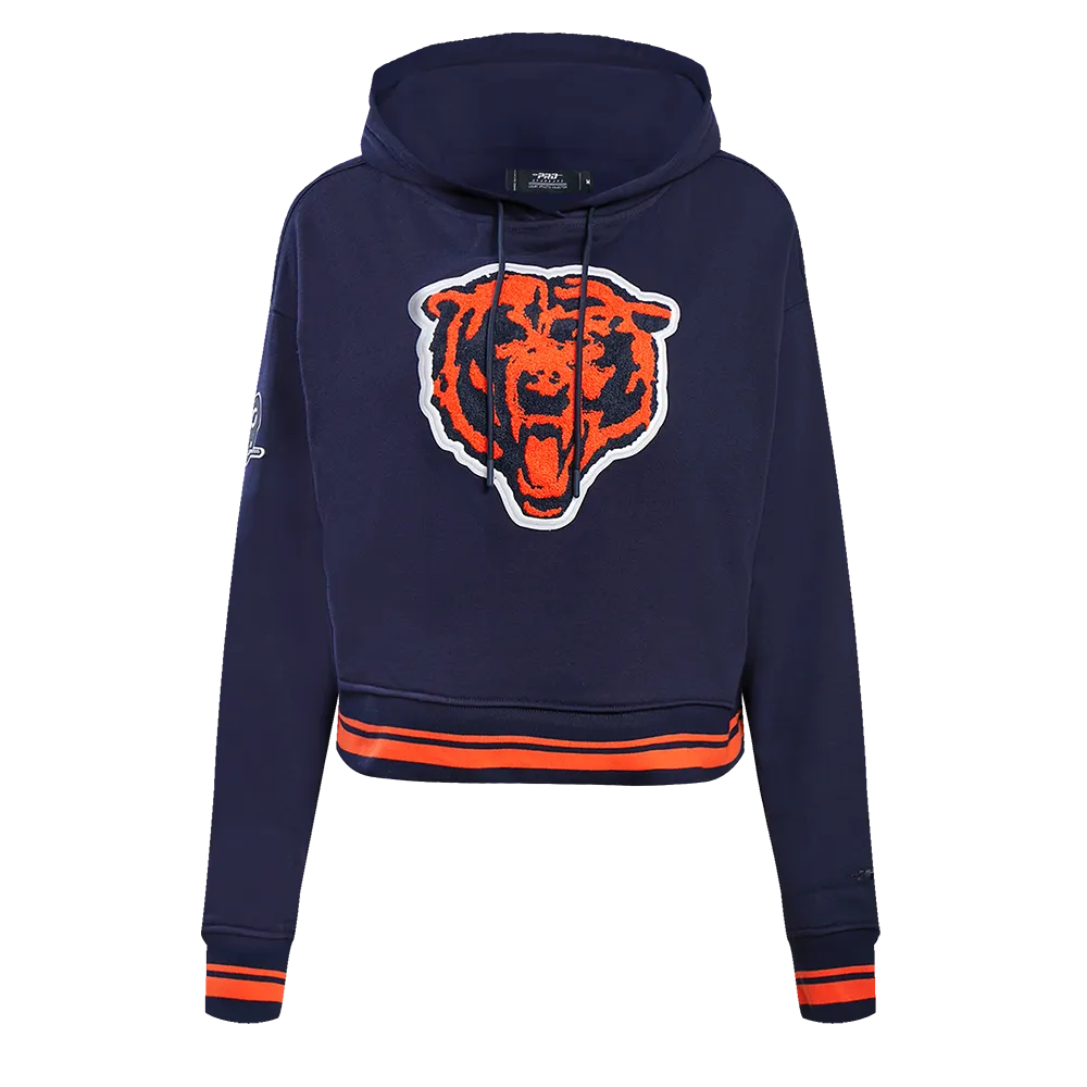 NFL CHICAGO BEARS RETRO CLASSIC WOMEN'S CROPPED PO HOODIE (MIDNIGHT NAVY/ORANGE/MIDNIGHT NAVY)