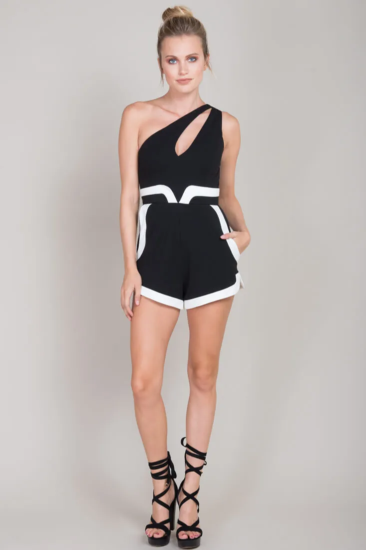 Noelle Asymmetrical Party Romper Black