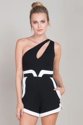 Noelle Asymmetrical Party Romper Black