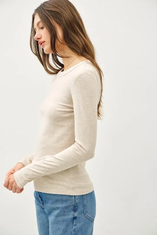 Oatmeal Soft Layering Basic Long Sleeve Top