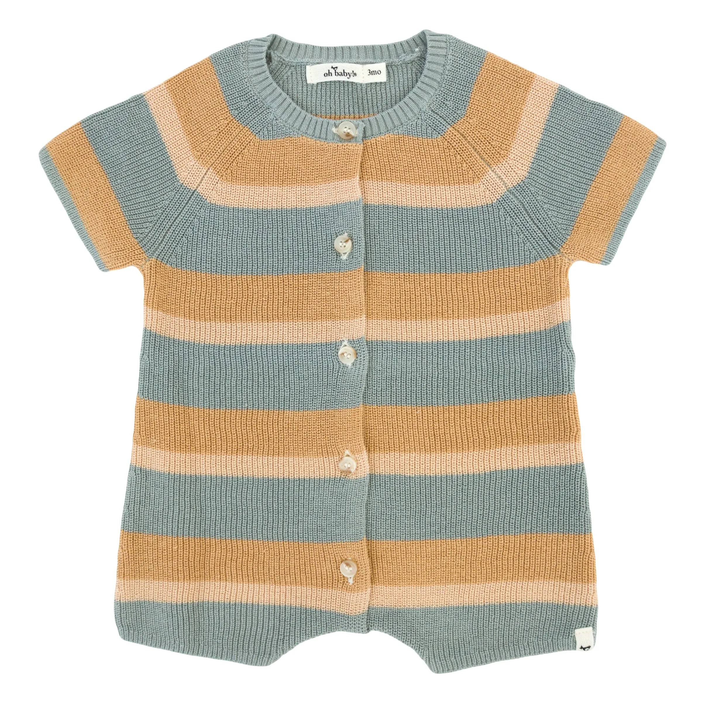 oh baby! Country Club Knitted Romper - Dusty Blue Stripe