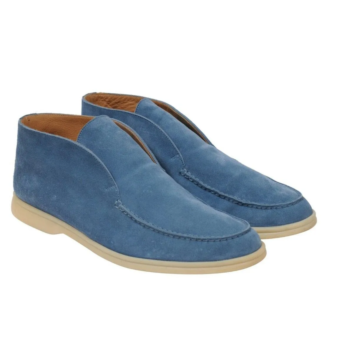 Open Walks US 10 EU 43 Blue Suede Slip On Mid Ankle Chuka Boots