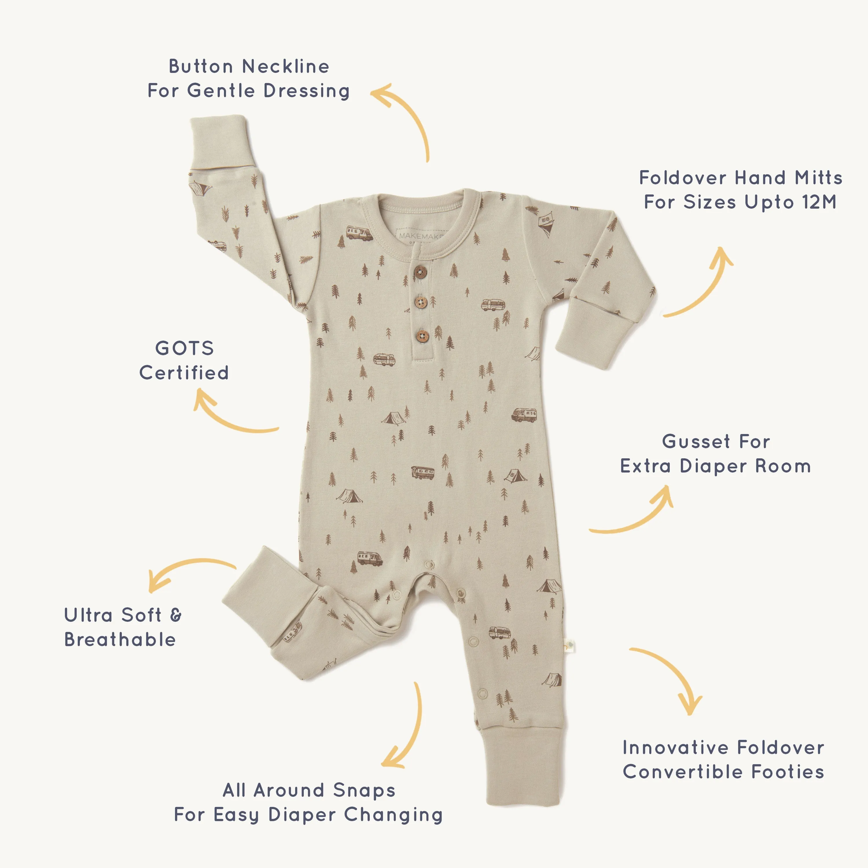 Organic Baby Buttoned Romper - Camplife