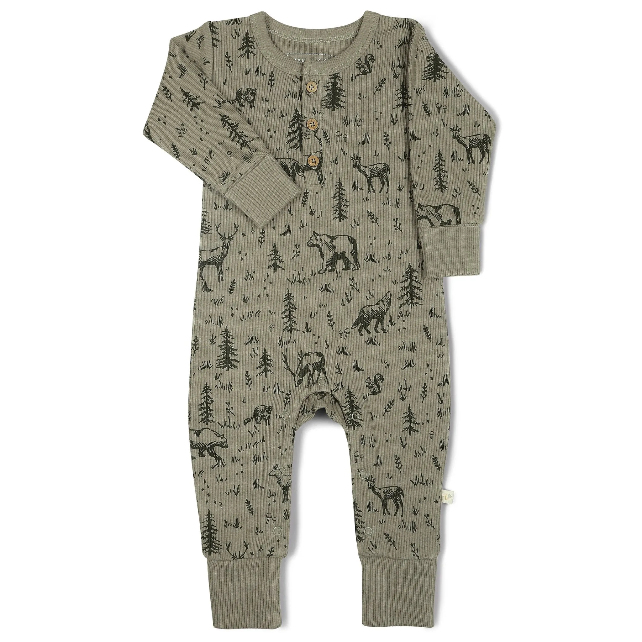 Organic Button Romper - Forest Folk