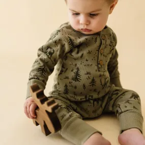 Organic Button Romper - Forest Folk