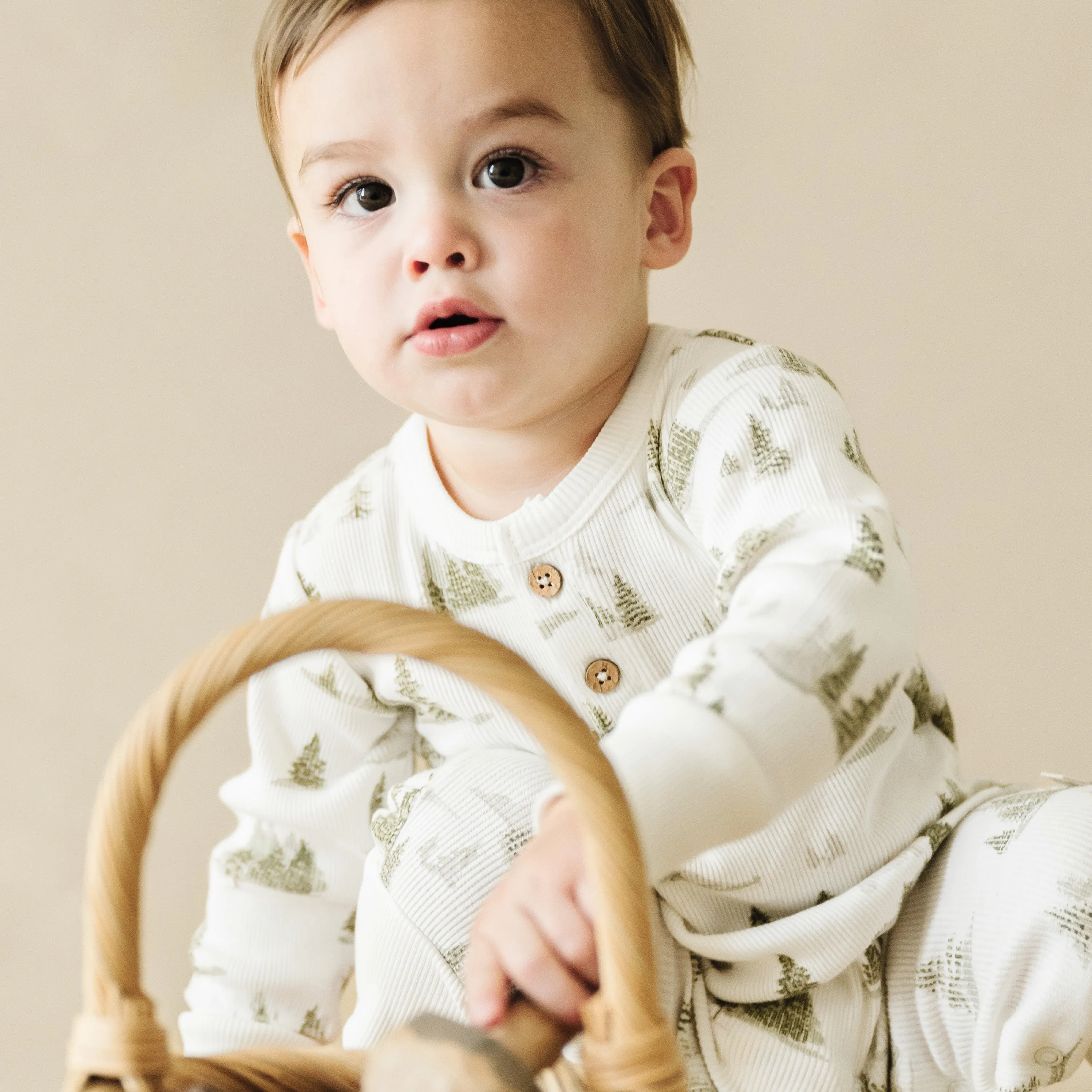 Organic Buttoned Romper - Frosted Fir