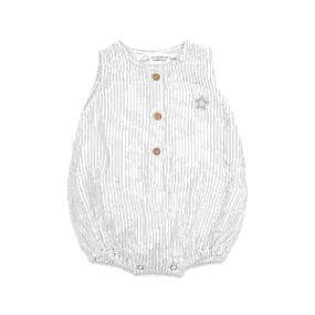 Organic Muslin Baby Romper - Grey Stripe