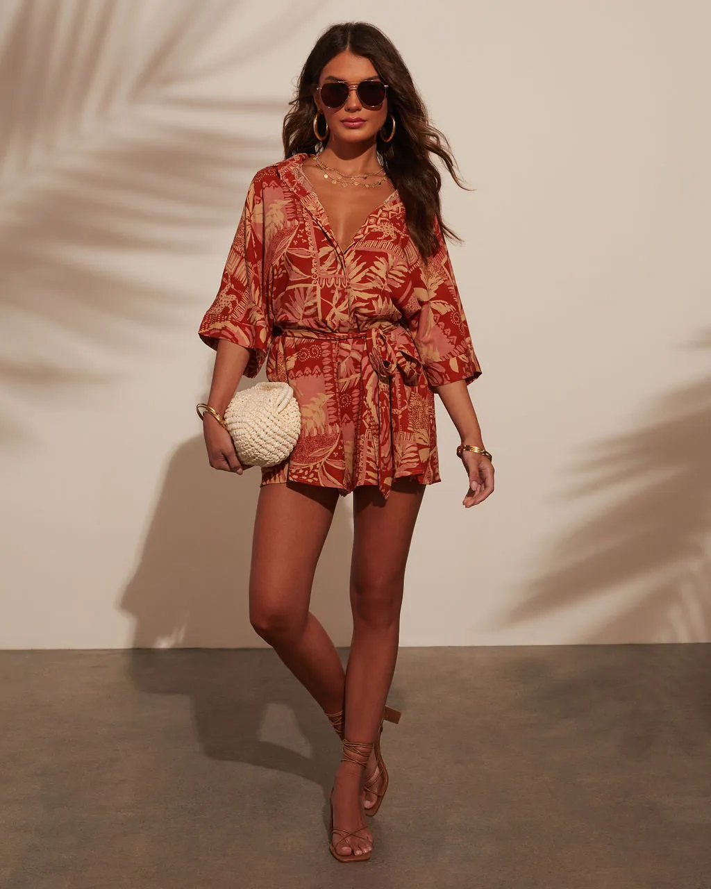 Out And About Printed Waist Tie Romper