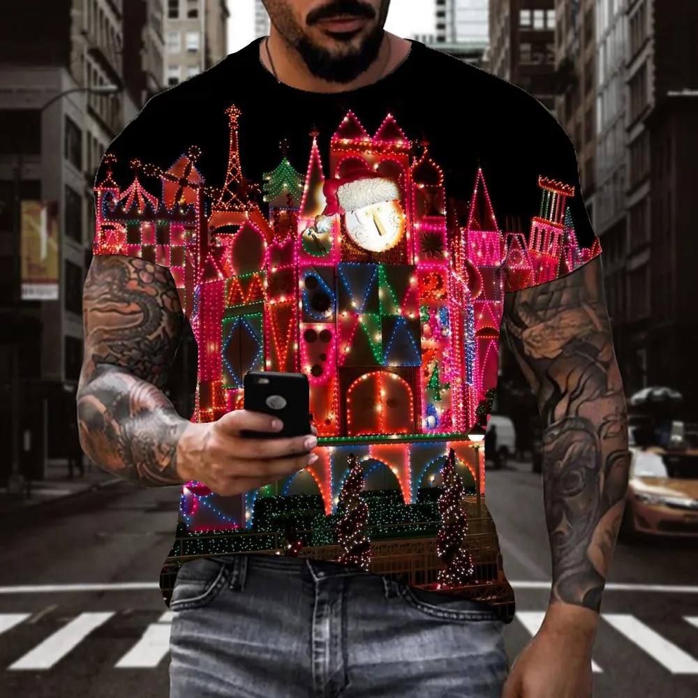 Outdoor lantern decorative pattern shirt Funny 3D t shirt festival Christmas Cool art costume men