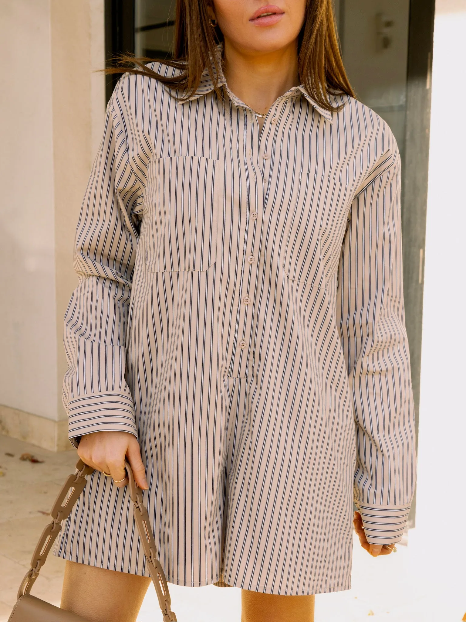 Oversized Striped Shirt Romper