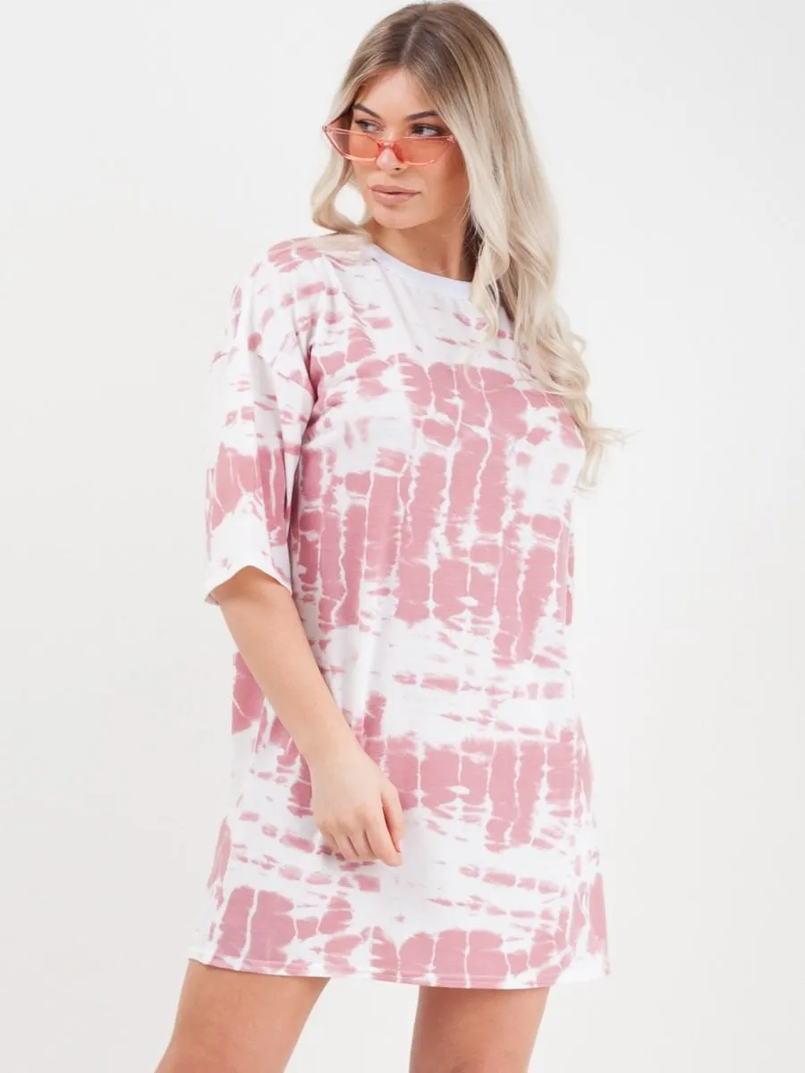 Paloma Tie Dye Oversized Boyfriend Tunic T-Shirt In Pink