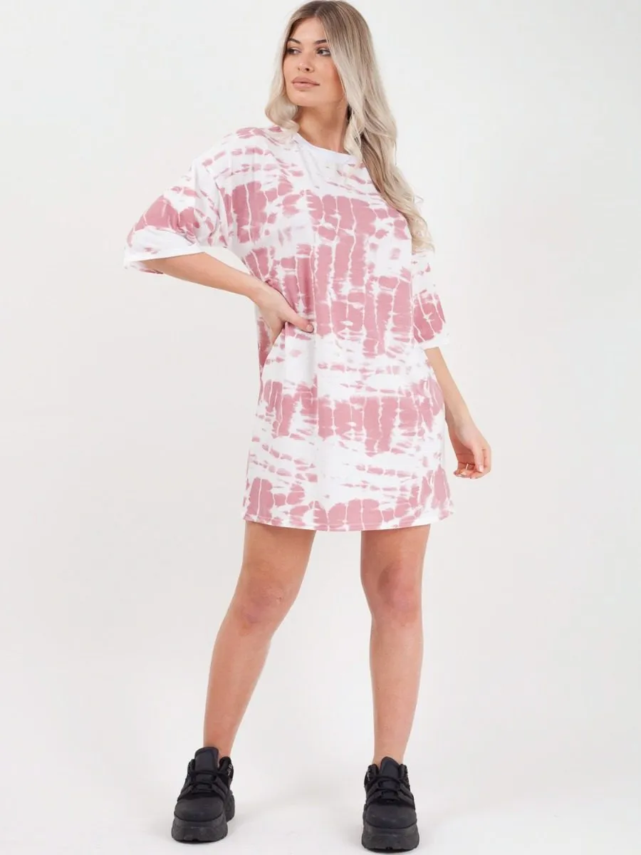 Paloma Tie Dye Oversized Boyfriend Tunic T-Shirt In Pink