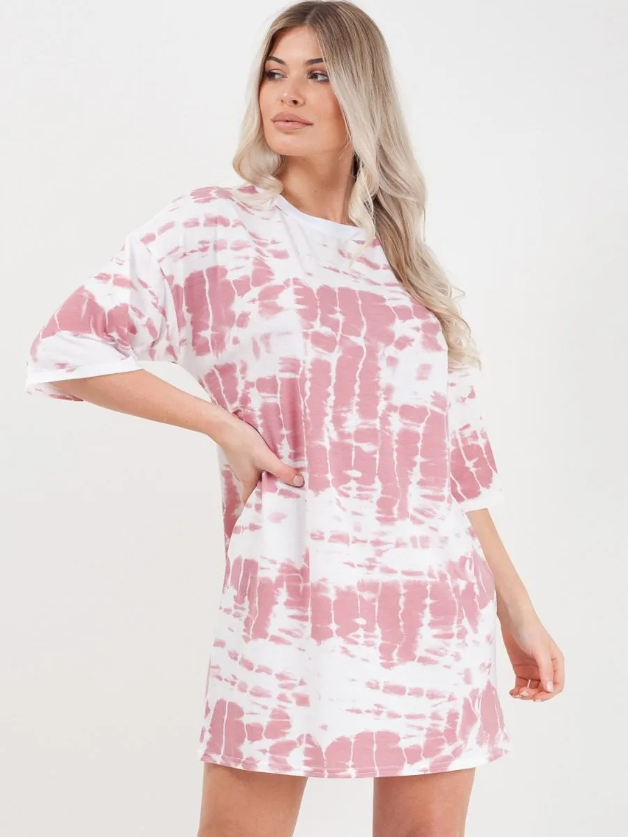 Paloma Tie Dye Oversized Boyfriend Tunic T-Shirt In Pink