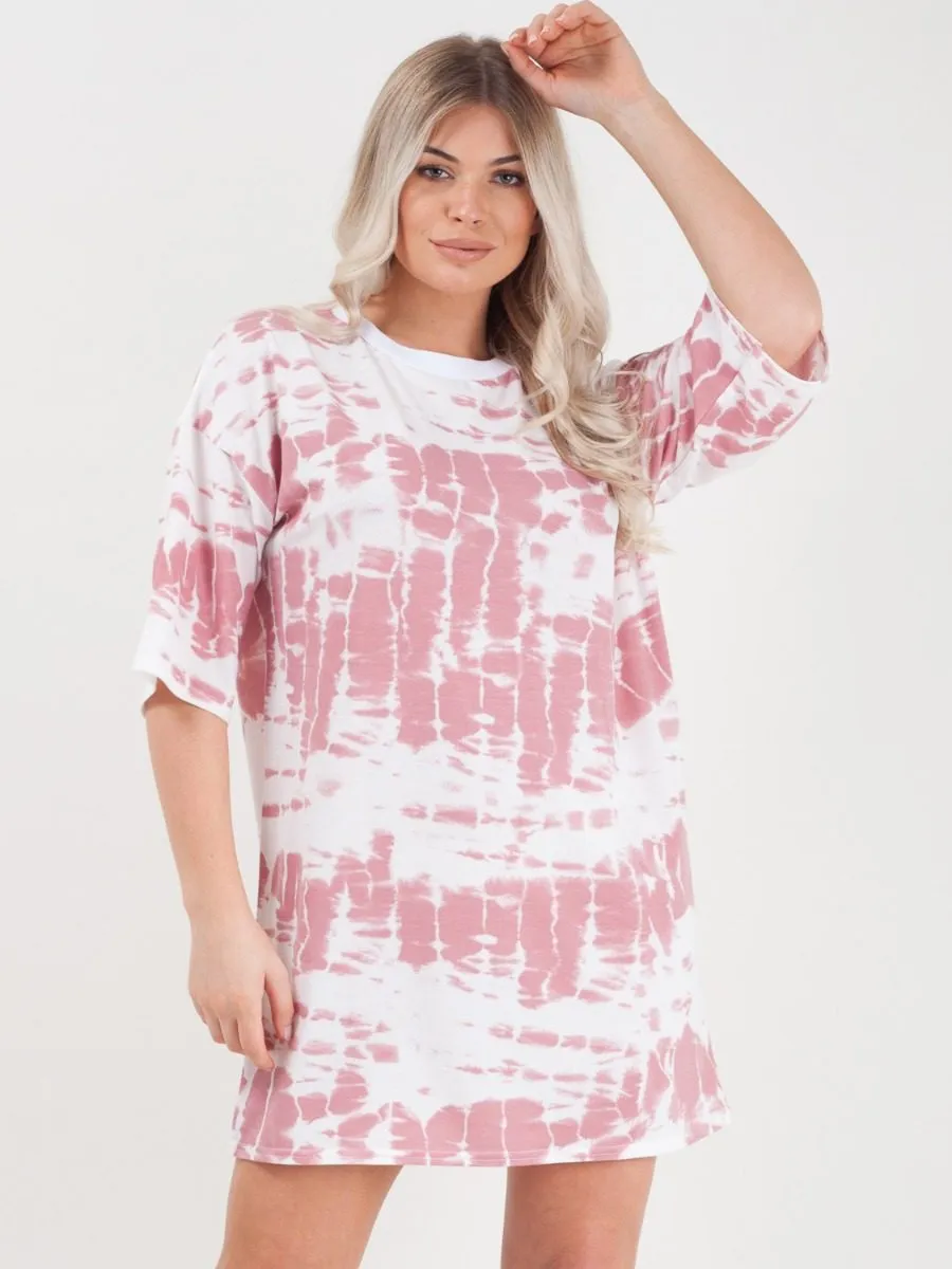 Paloma Tie Dye Oversized Boyfriend Tunic T-Shirt In Pink