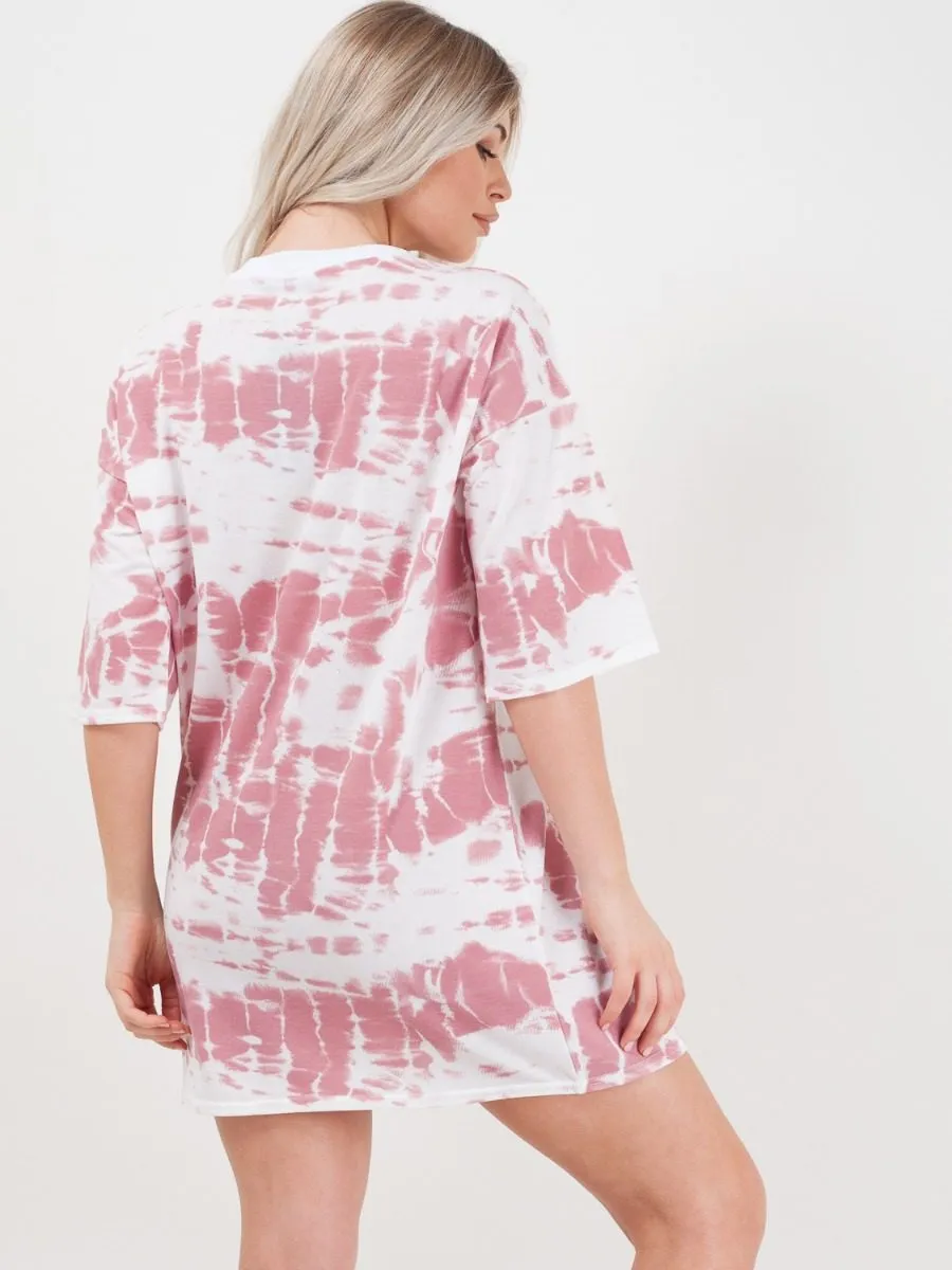 Paloma Tie Dye Oversized Boyfriend Tunic T-Shirt In Pink