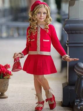 Pearl Girl Red Cardigan And Skirt Set