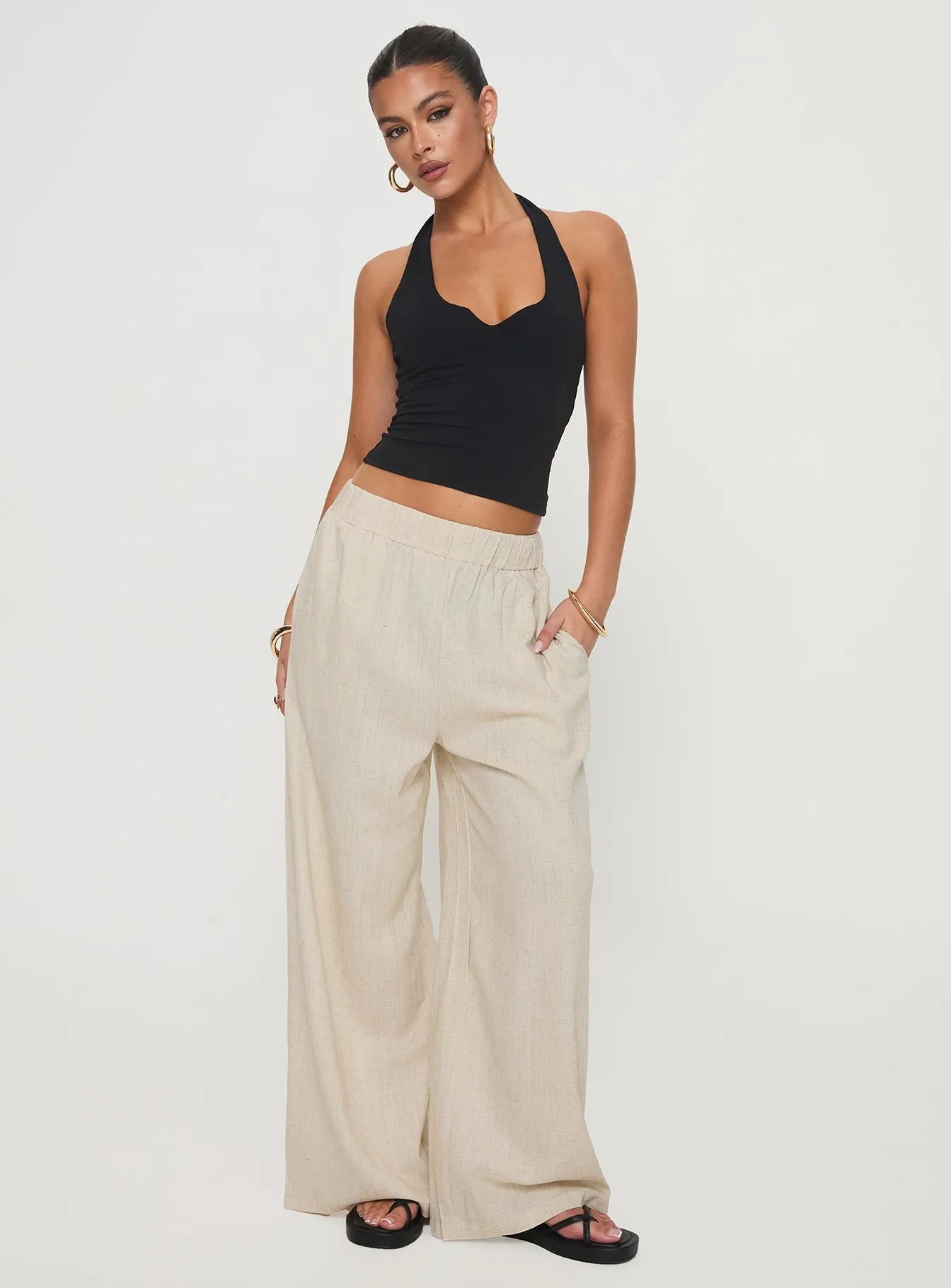 Pellegrini Linen Wide Leg Pants Natural