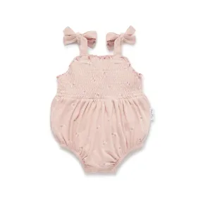 Petal Pointelle Tie Romper - Rose