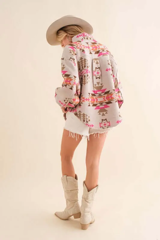 Pink Aztec Western Pullover Sweatshirt