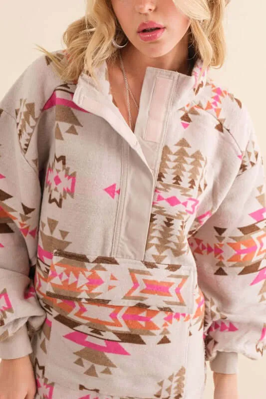 Pink Aztec Western Pullover Sweatshirt