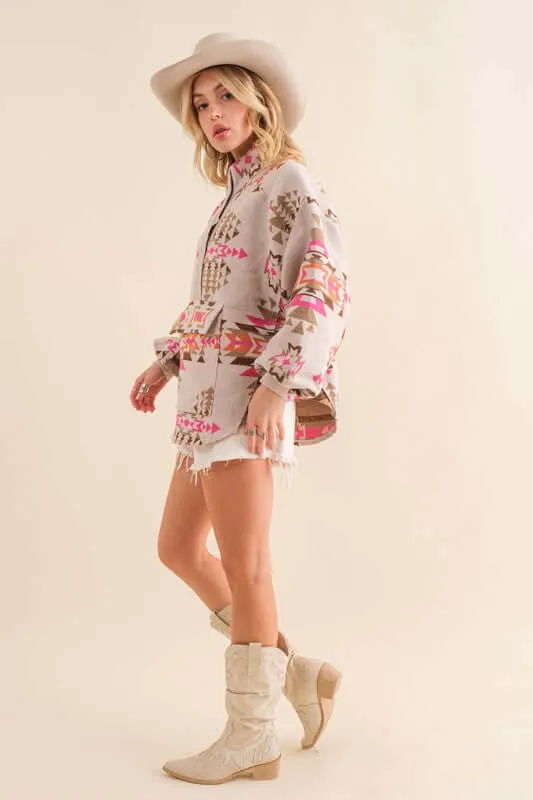 Pink Aztec Western Pullover Sweatshirt