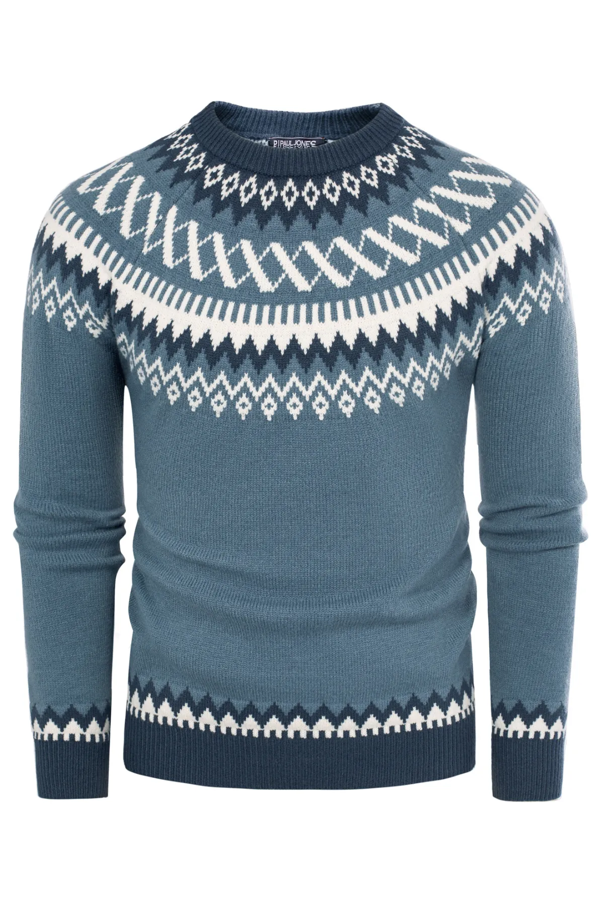 PJ Paul Jones Men's Fair Isle Crewneck Sweater Vintage Casual Pattern Knit Long Sleeve Pullover Sweater