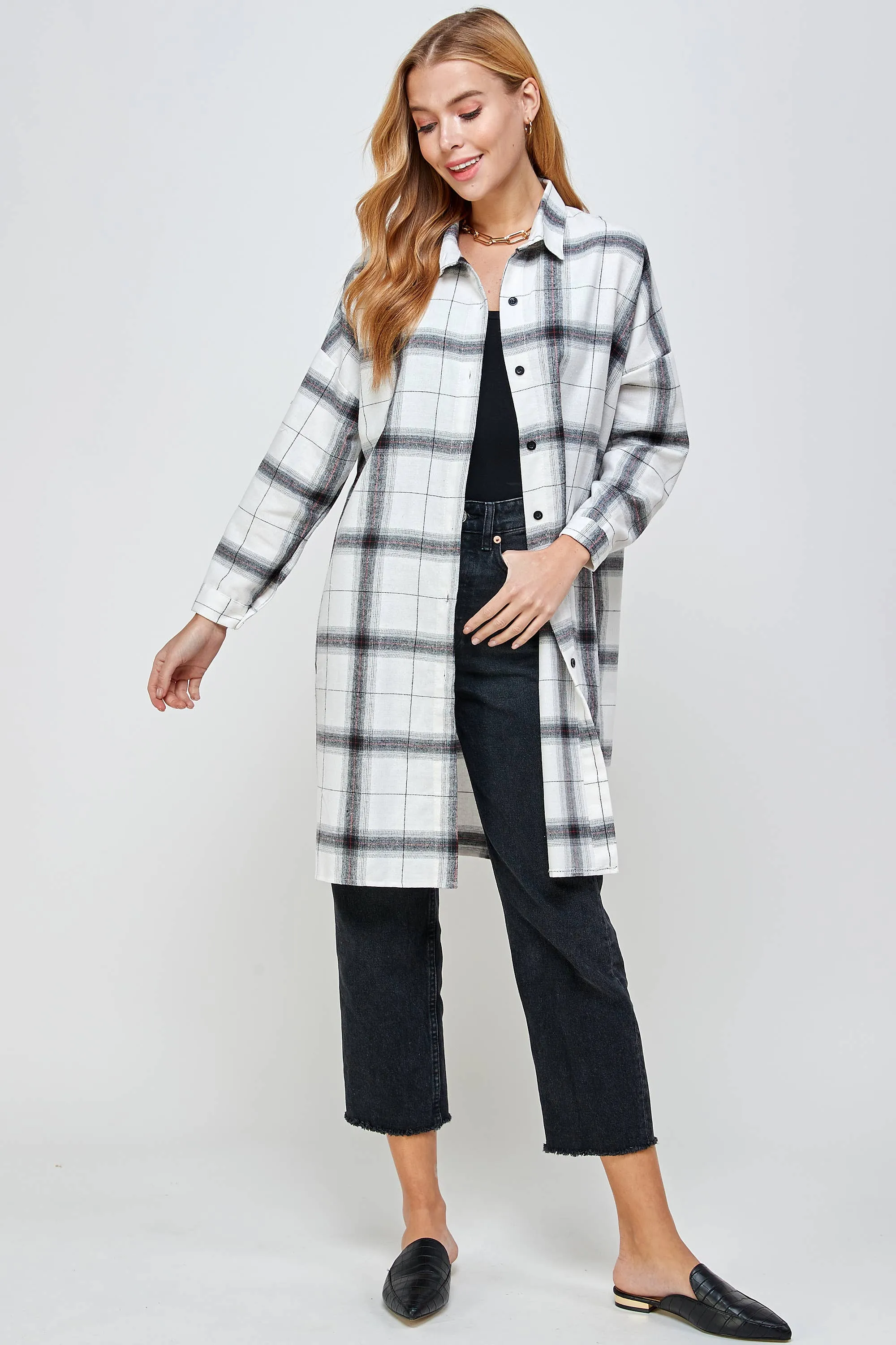 PLAID BUTTON DOWN TUNIC