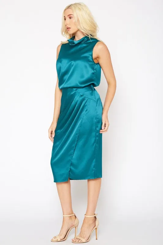 PLEIONE Satin Wrap Midi Skirt