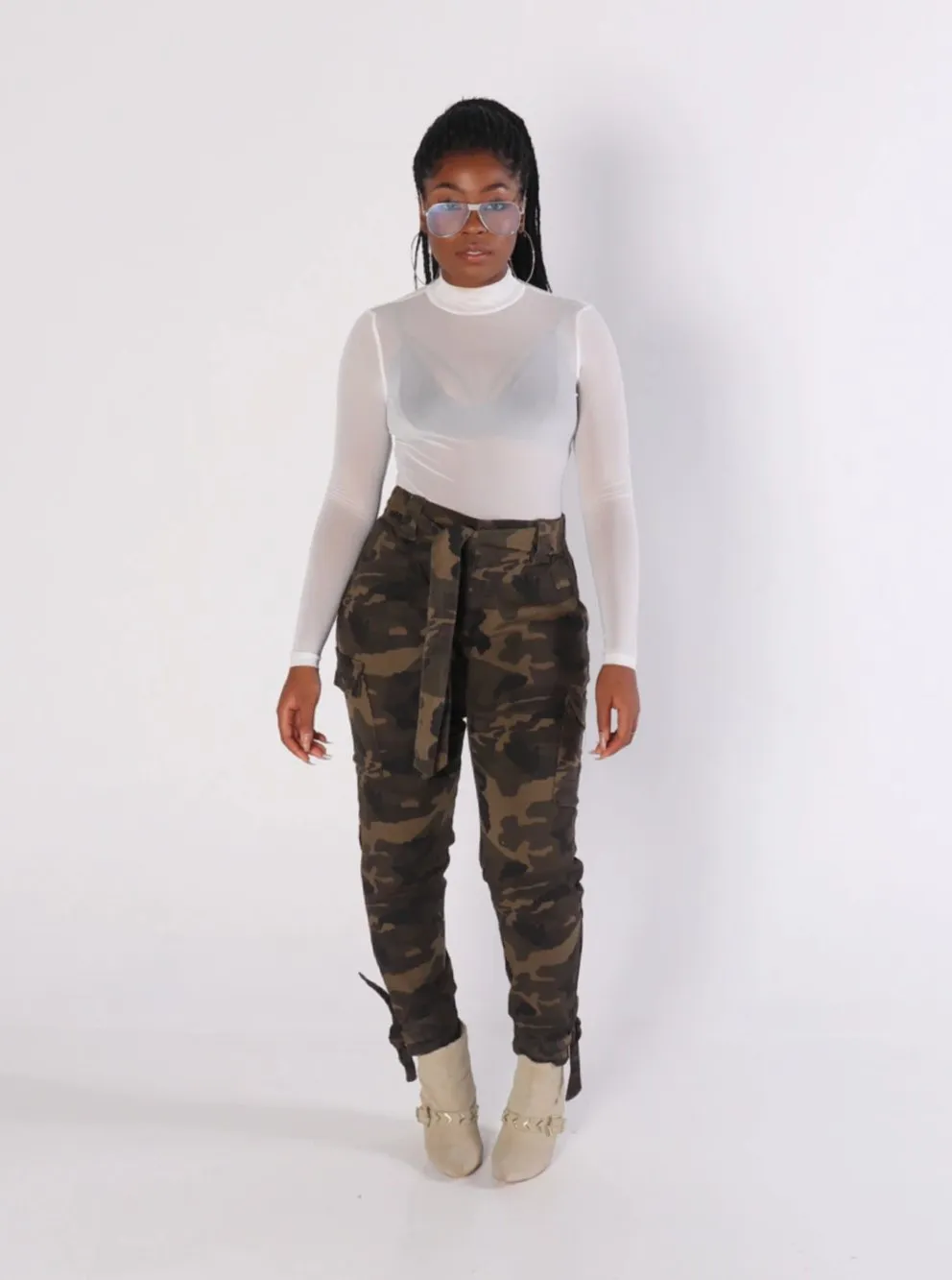 Plus Size CAMO Waist & Ankle Tie Pants