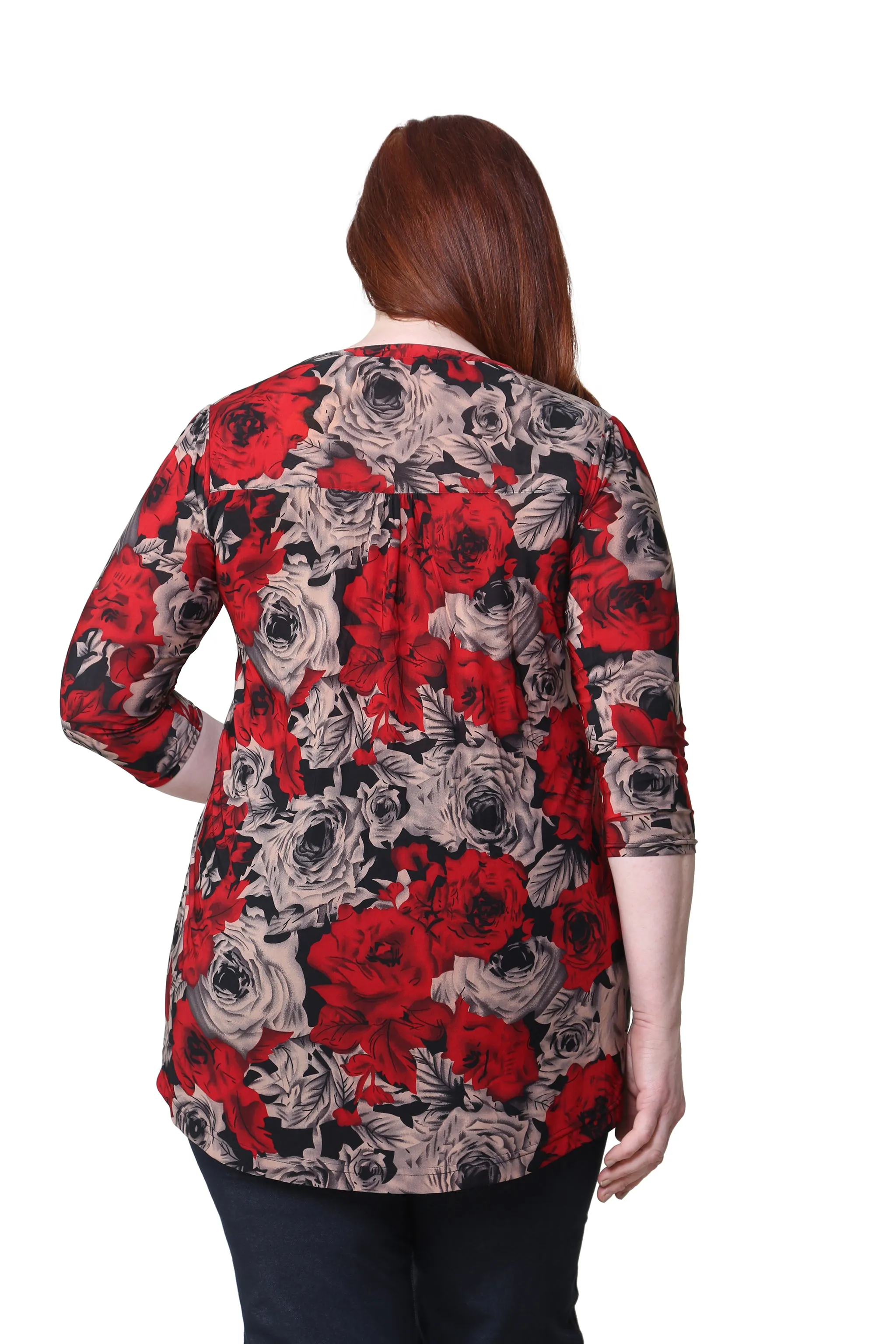 Plus Size La Cera Midnight Roses Print Tunic