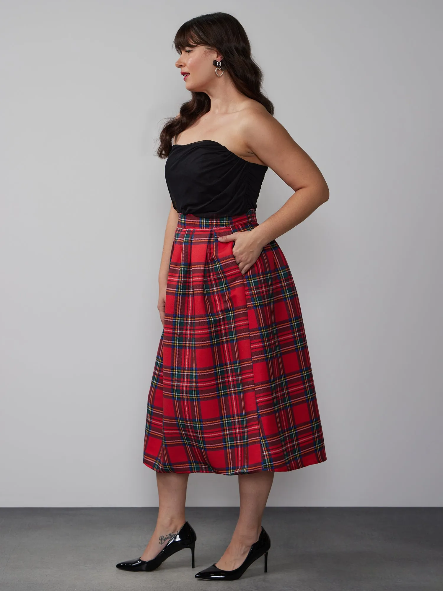 Plus Tartan Midi Skirt