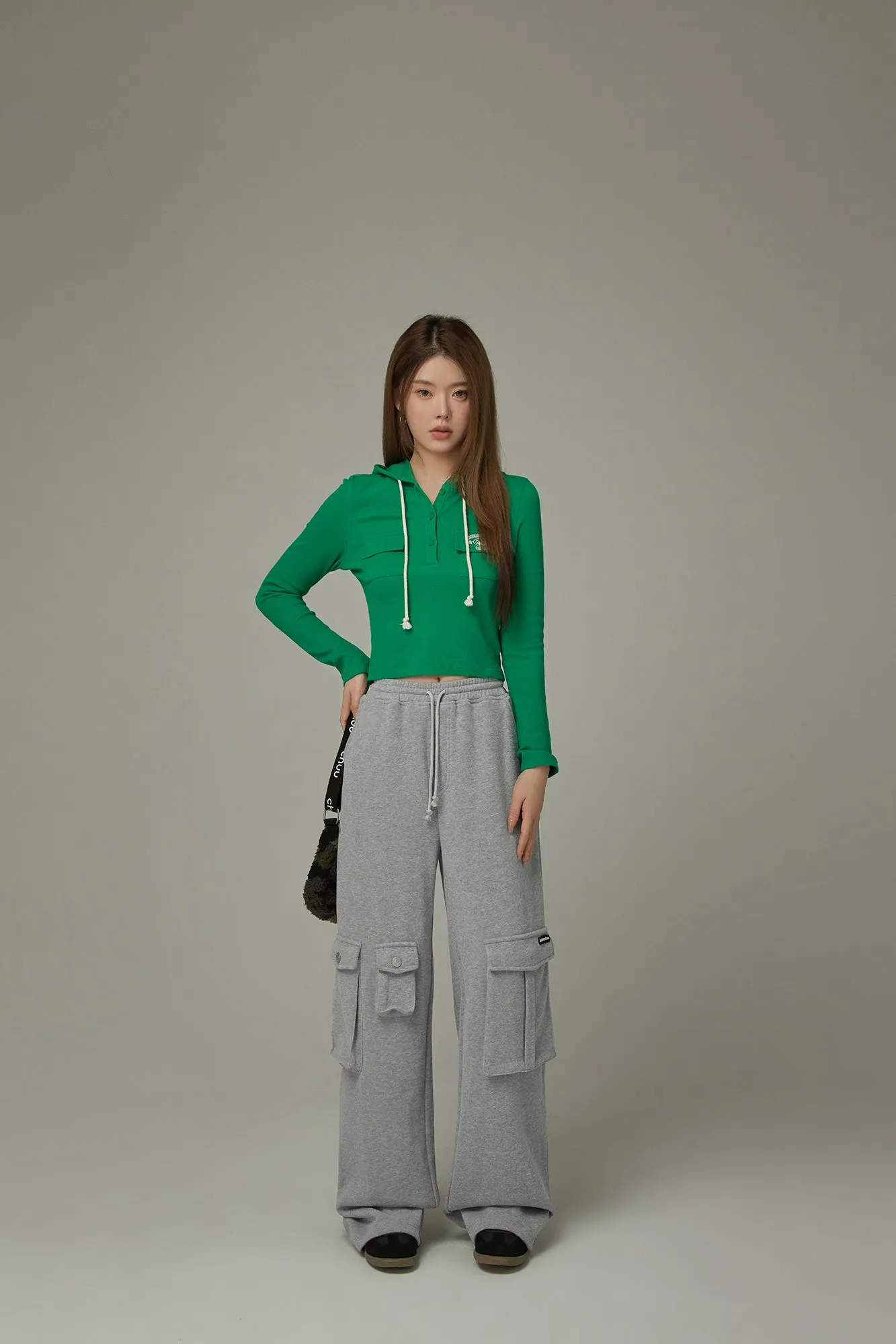 Pocket Elastic Waist Casual Pants