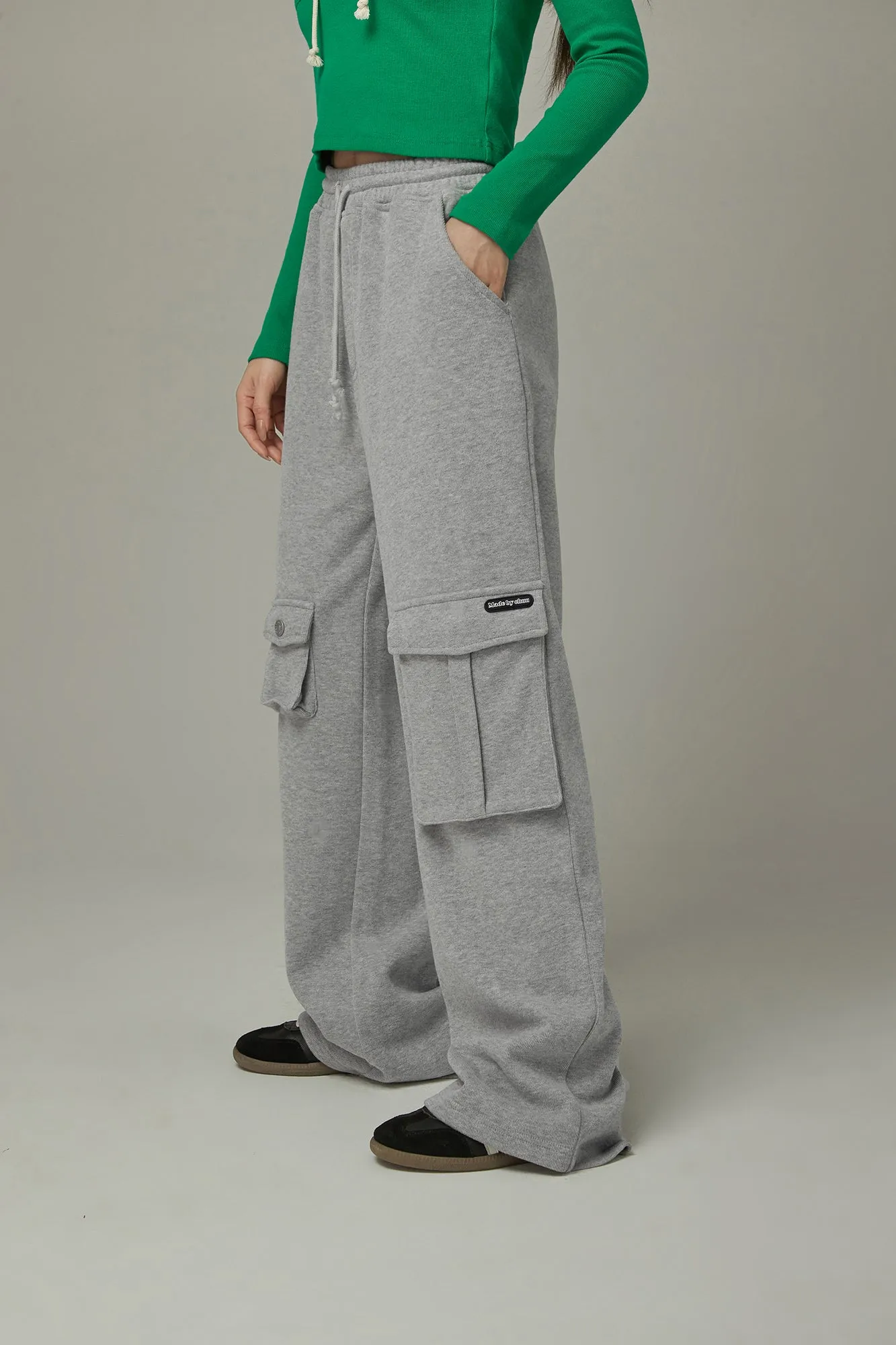 Pocket Elastic Waist Casual Pants