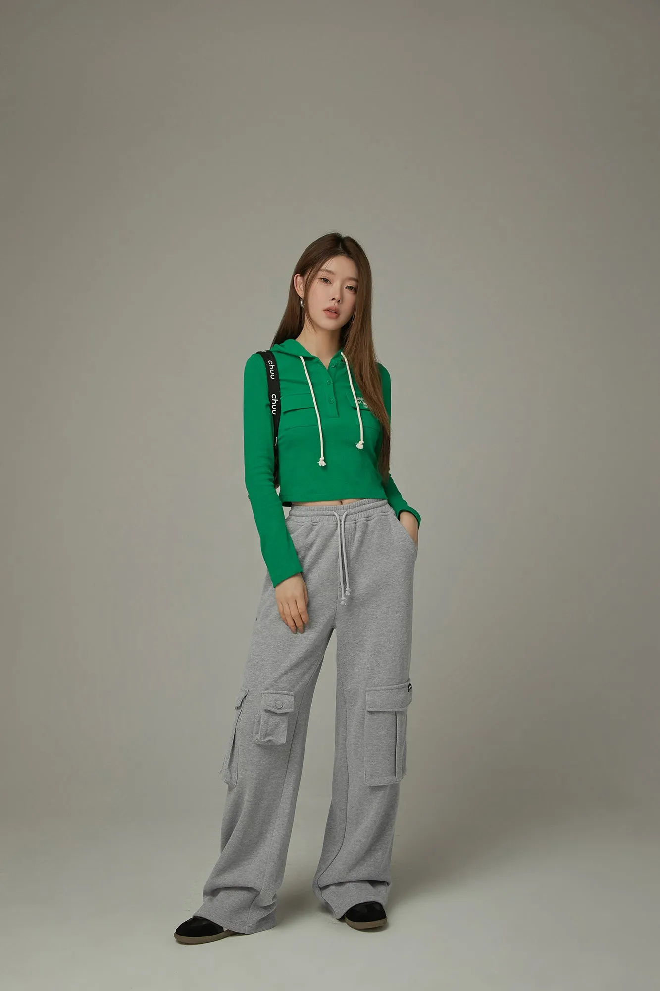 Pocket Elastic Waist Casual Pants