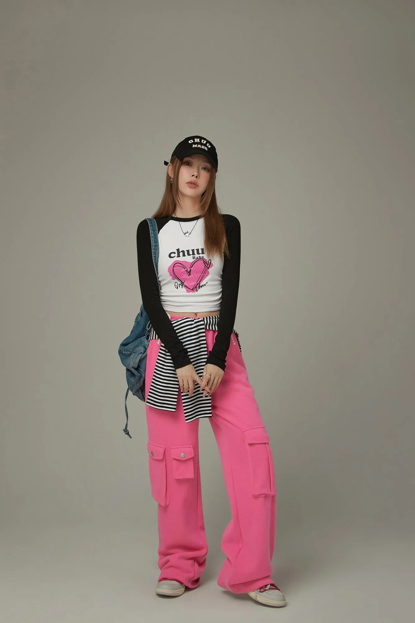 Pocket Elastic Waist Casual Pants