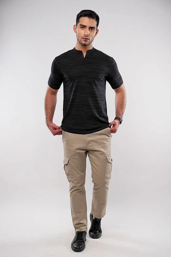 Printed Henley T-Shirt - Black