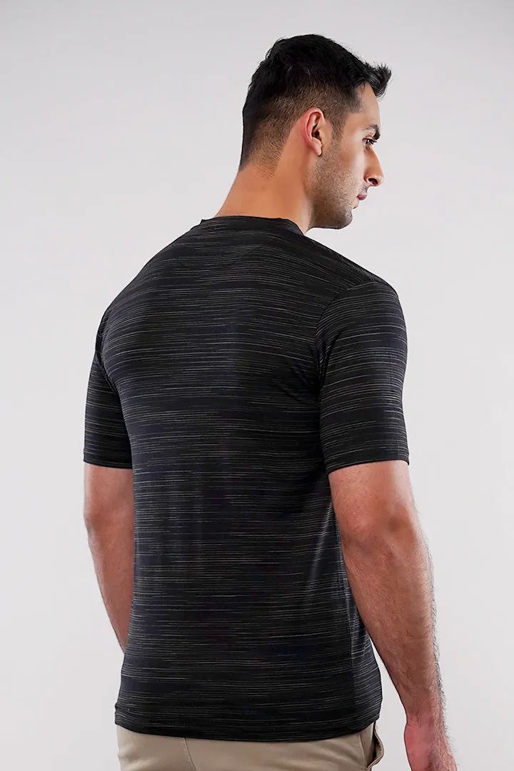 Printed Henley T-Shirt - Black