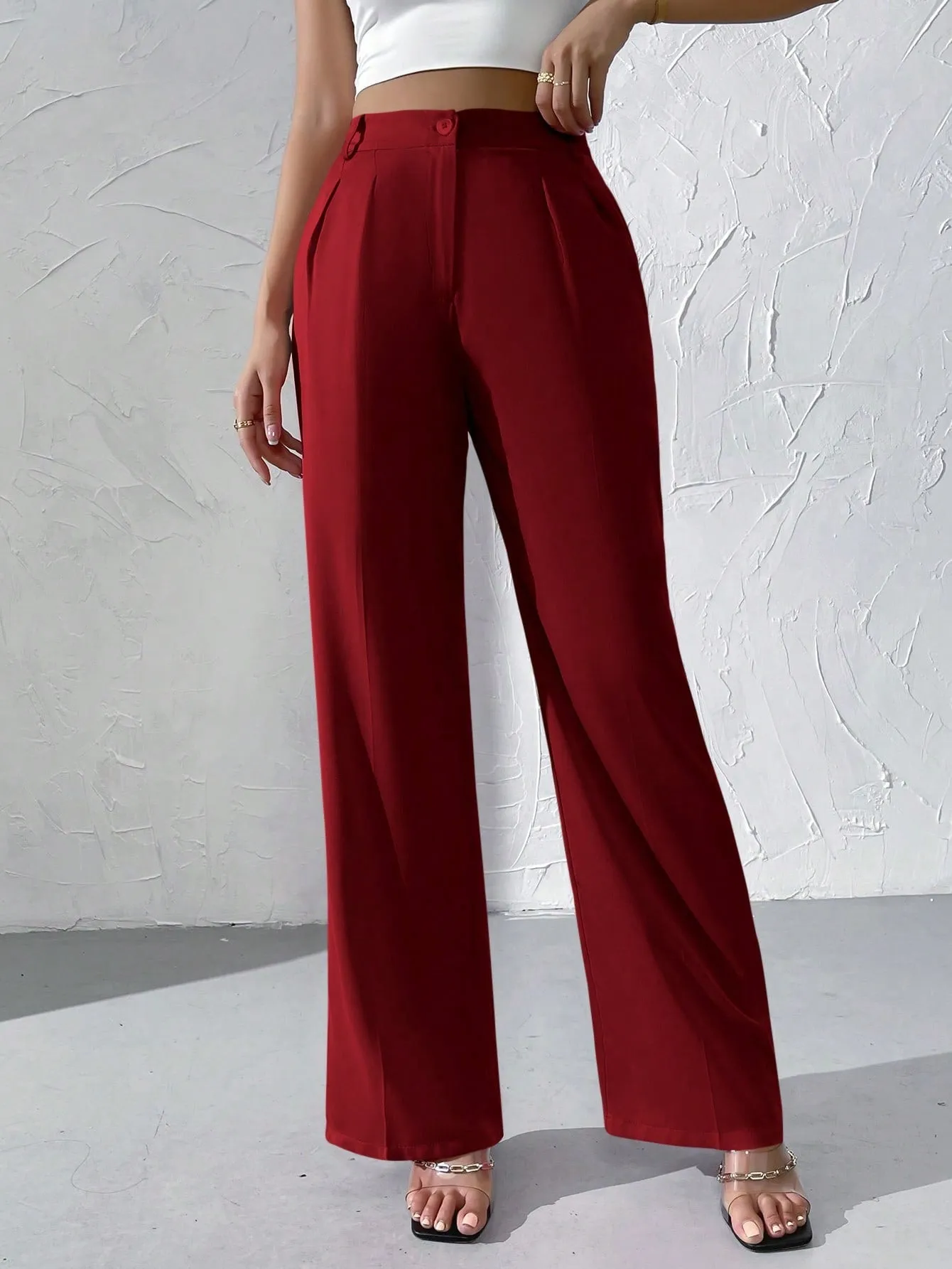 Privé High Waist Plicated Detail Straight Leg Pants