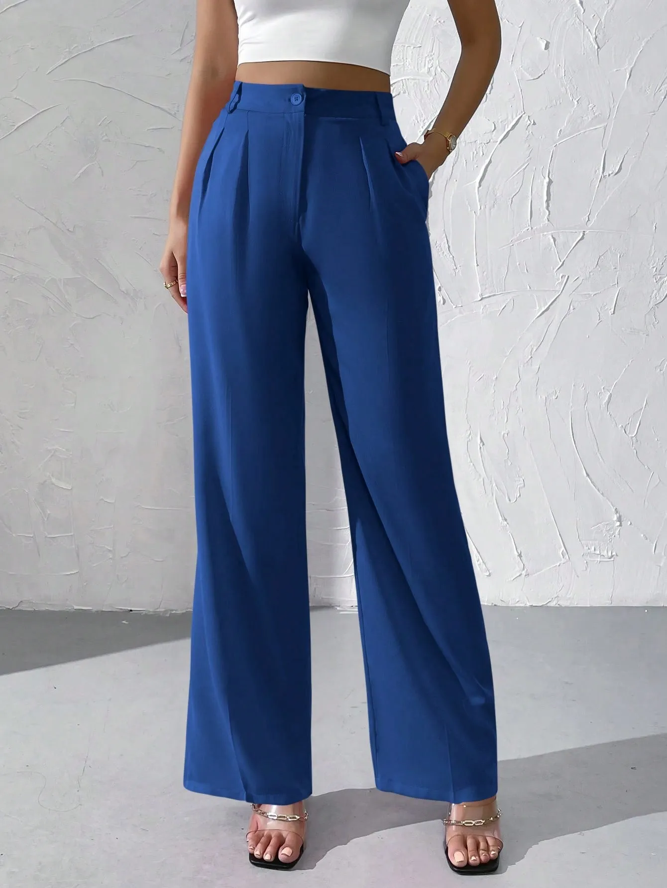 Privé High Waist Plicated Detail Straight Leg Pants