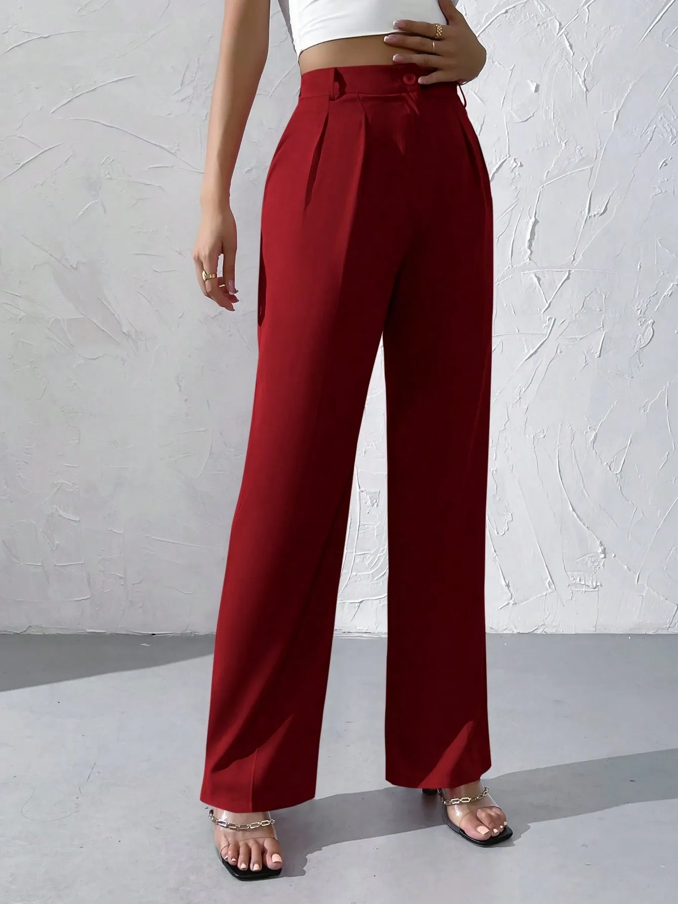 Privé High Waist Plicated Detail Straight Leg Pants