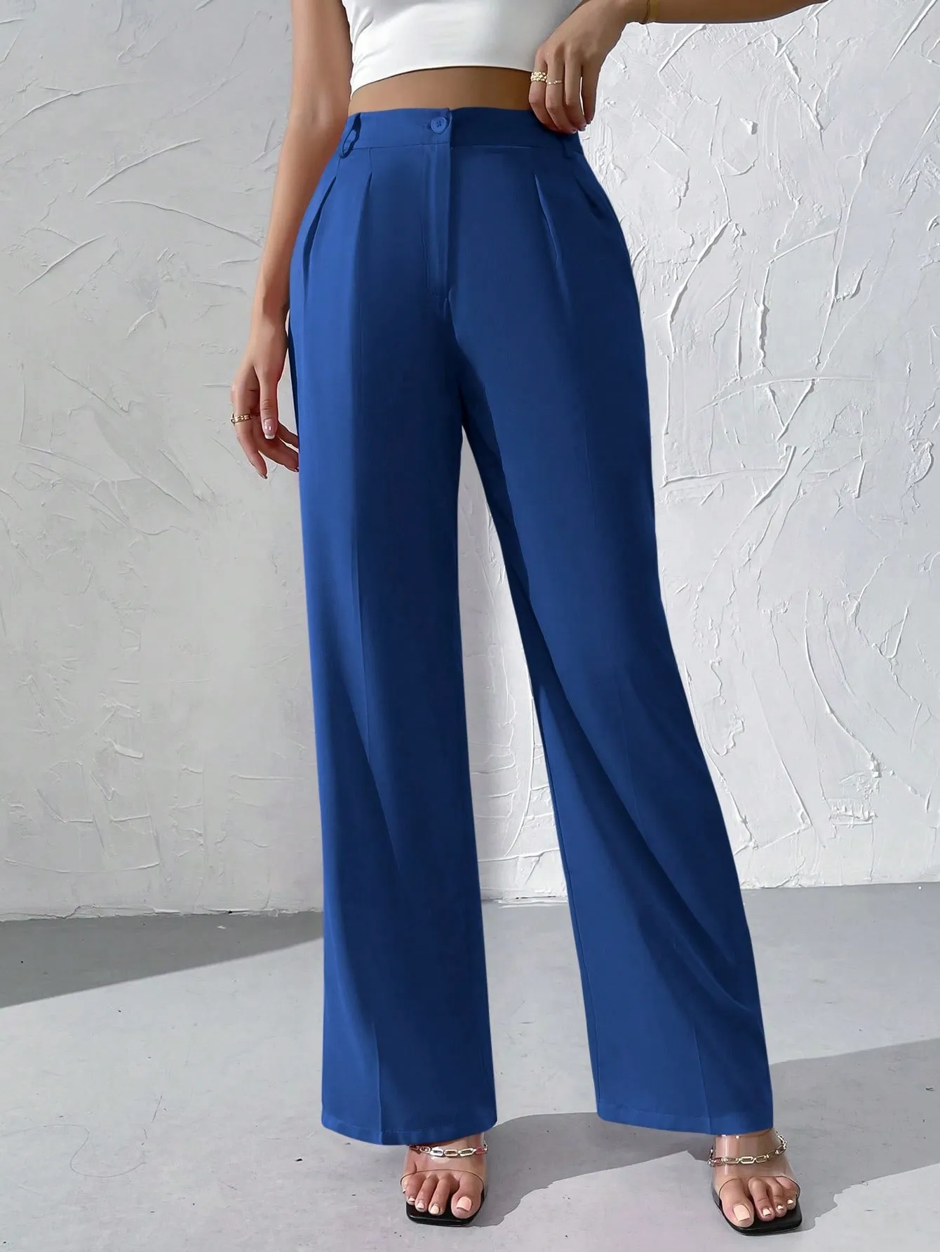 Privé High Waist Plicated Detail Straight Leg Pants