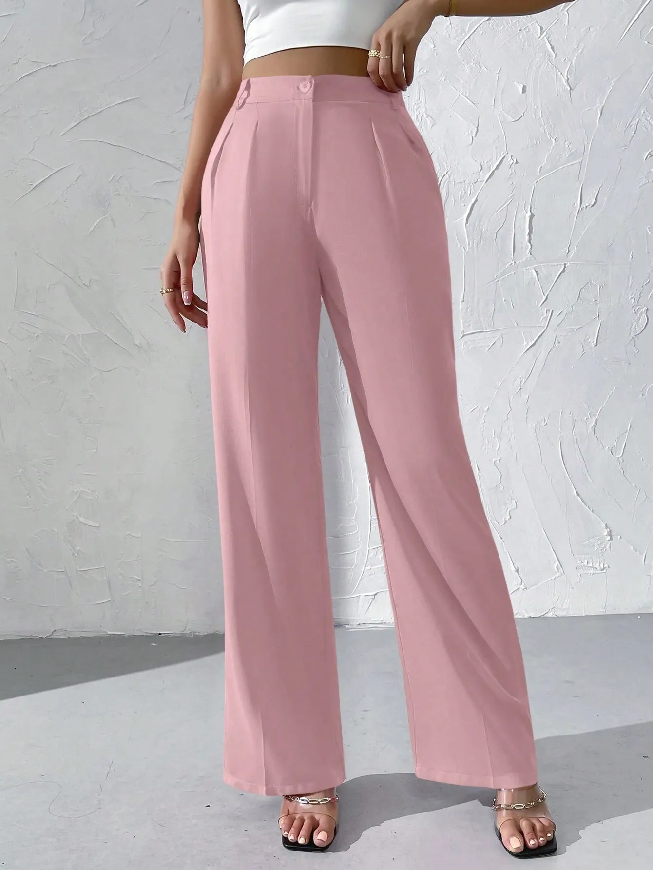 Privé High Waist Plicated Detail Straight Leg Pants