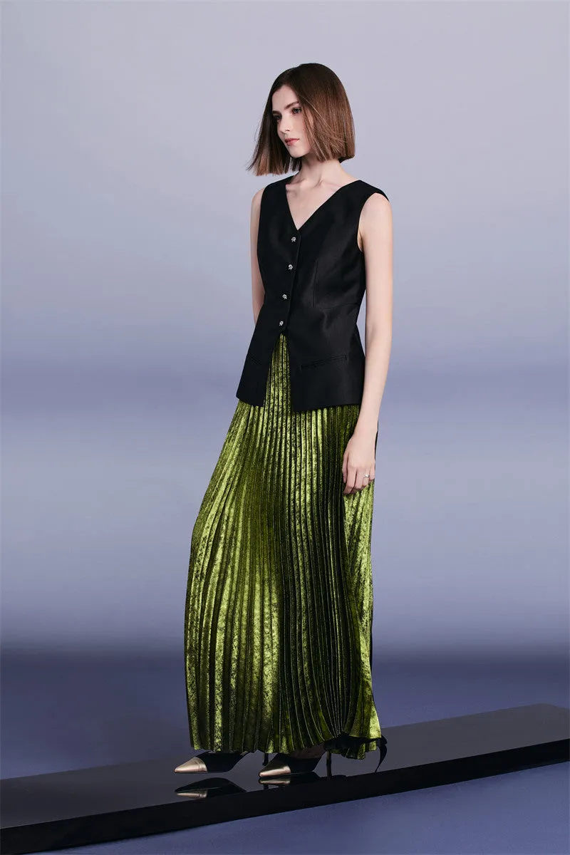 PURITY Emerald Green pressed pleated skirt- Edo