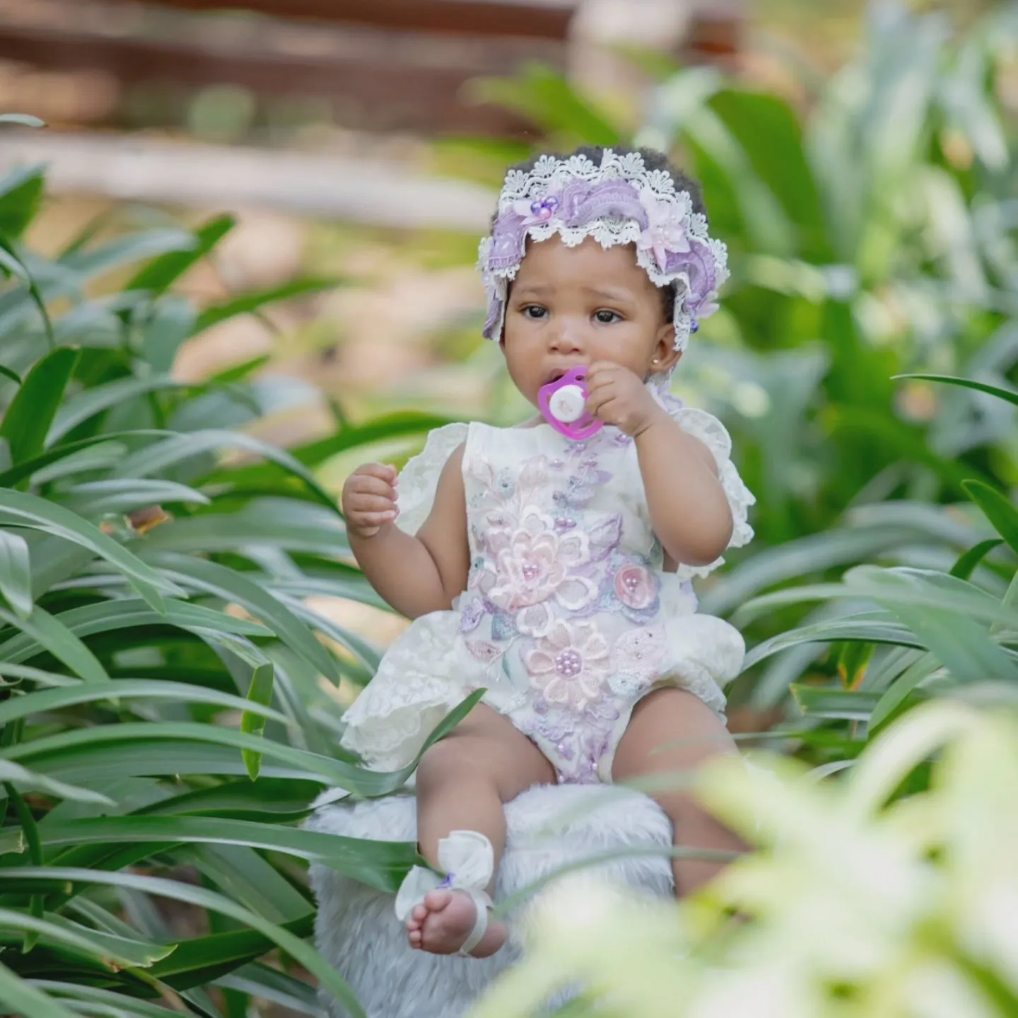 Purple Floral Embroidered Lace Romper #1001158