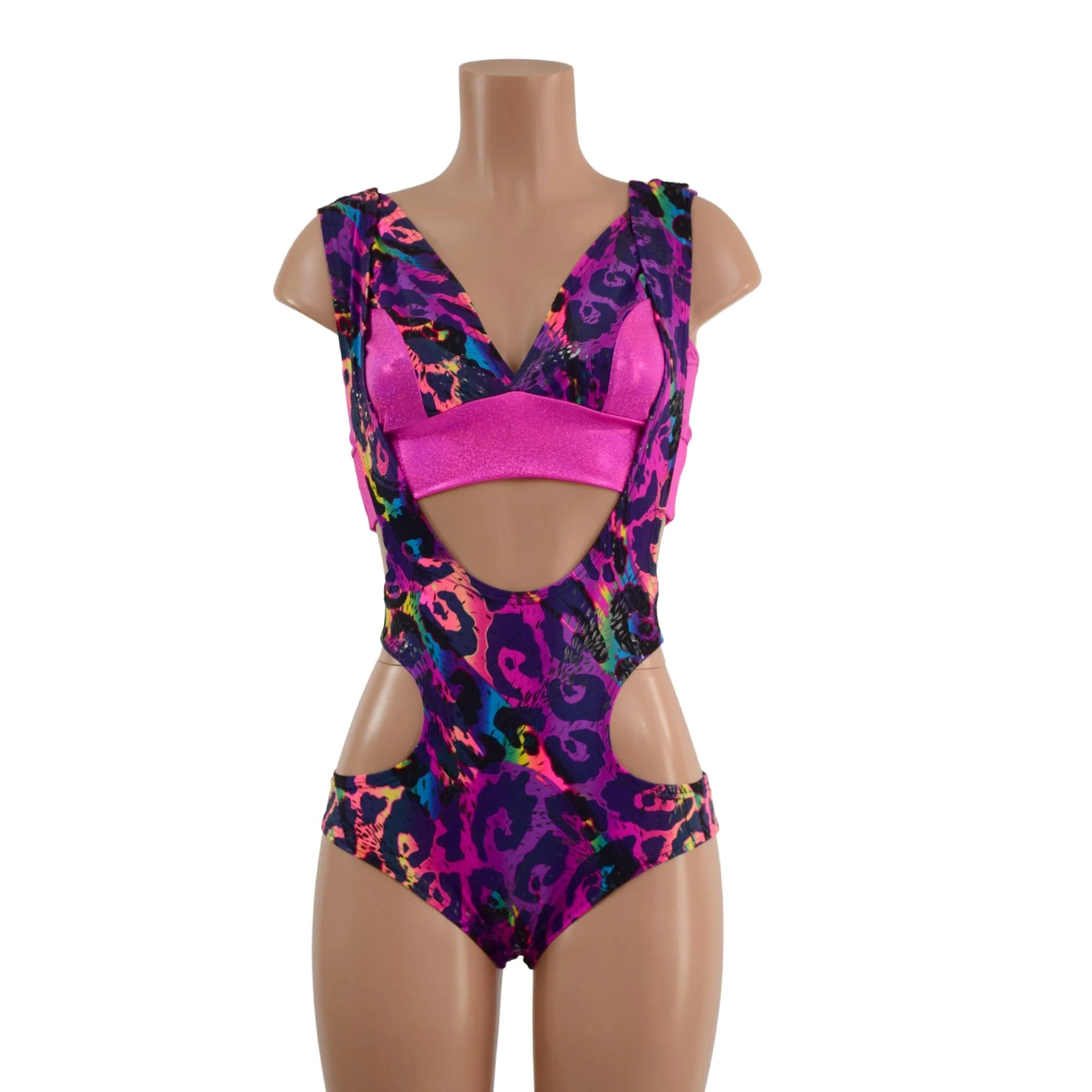 Rainbow Leopard Hipnotic Suspender Romper and Starlette Bralette Set