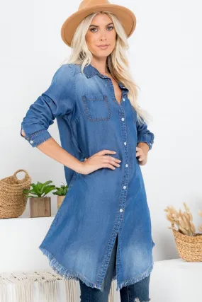 RAW HEM WASHED DENIM TUNIC DRESS